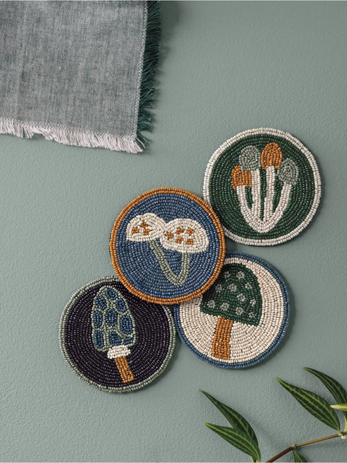 Beaded Mushroom Coasters Set of 4