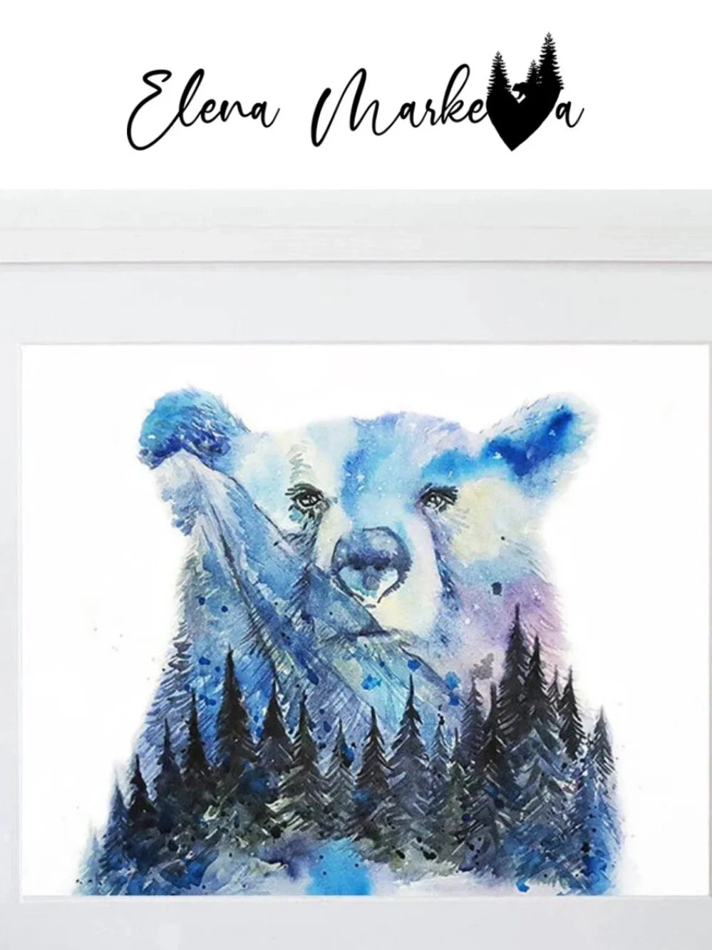 Aurora Bear Northern Lights Watercolor Art Print