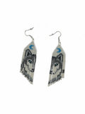 Wolves Beaded Fringe Earrings with Blue Crescent