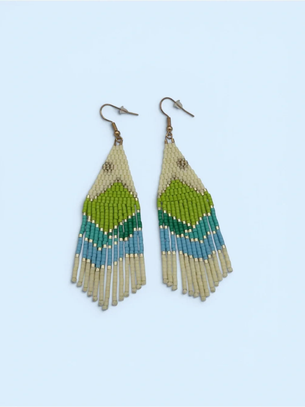 Green & Blue Beaded Fringe Handmade  Earrings