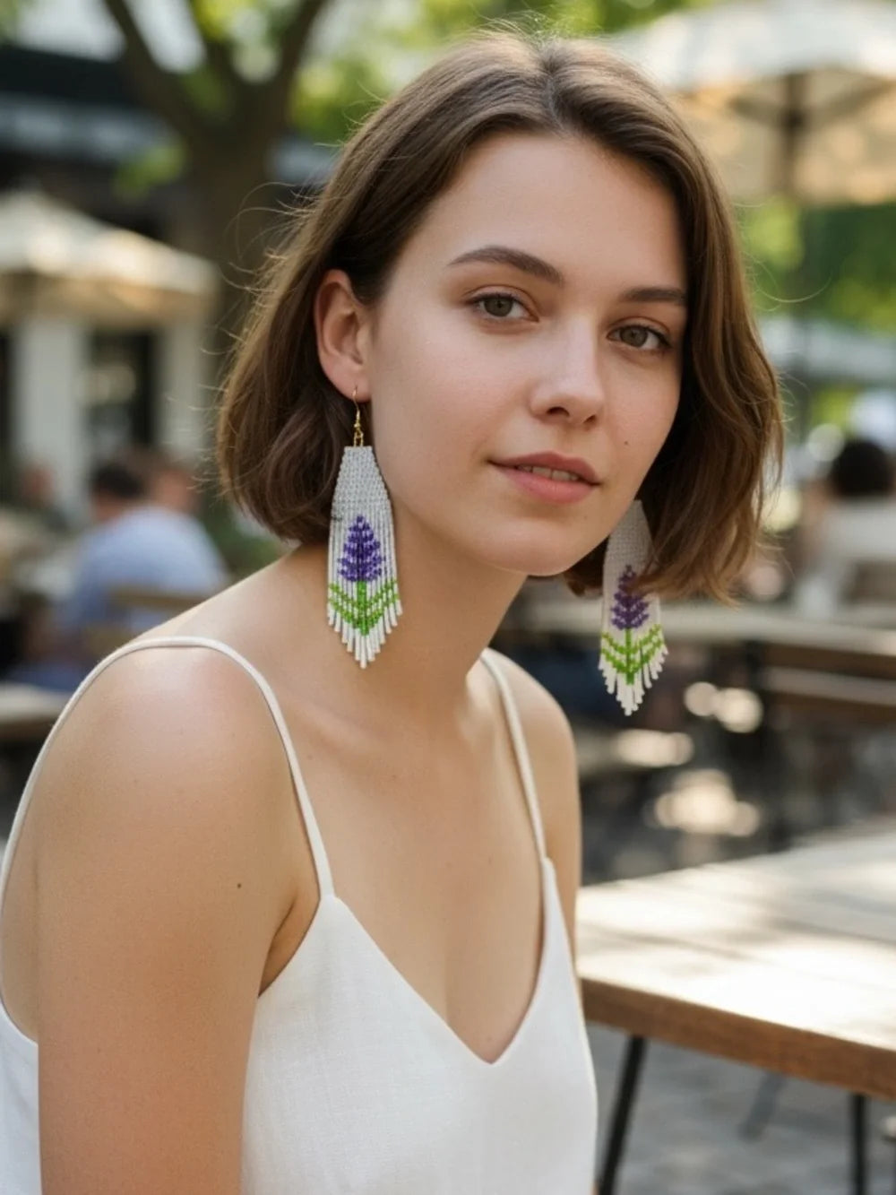 Floral Beaded Fringe Earrings