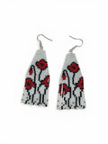 Red Poppy Beaded Fringe Handmade Earrings