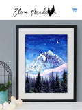 Night Edges Banff Mountain Watercolor Art Print