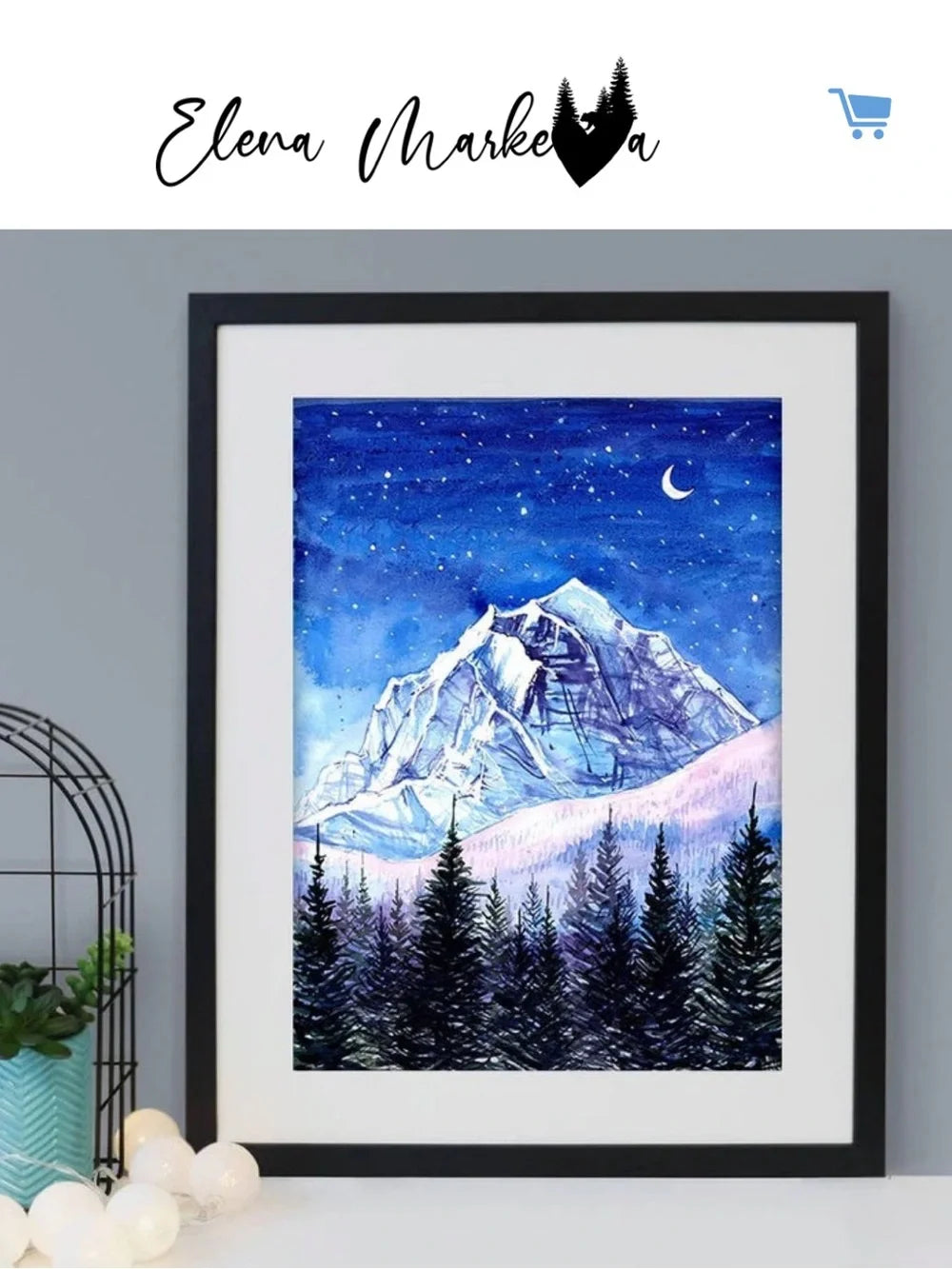 Night Edges Banff Mountain Watercolor Art Print