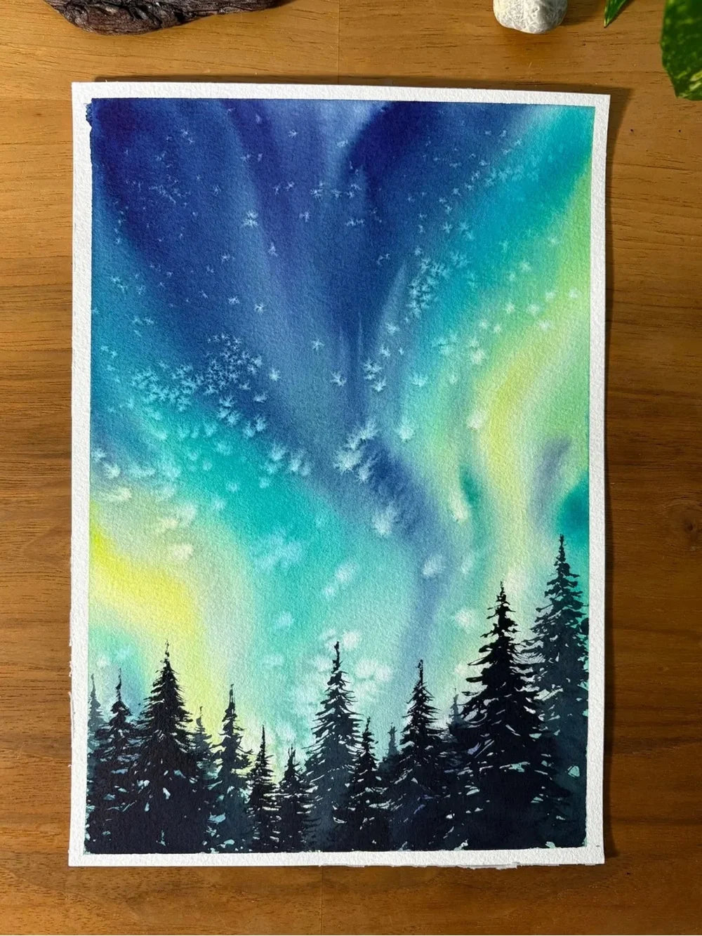 Aurora's Whisper Northern Lights Watercolor Art Print