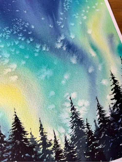 Aurora's Whisper Northern Lights Watercolor Art Print