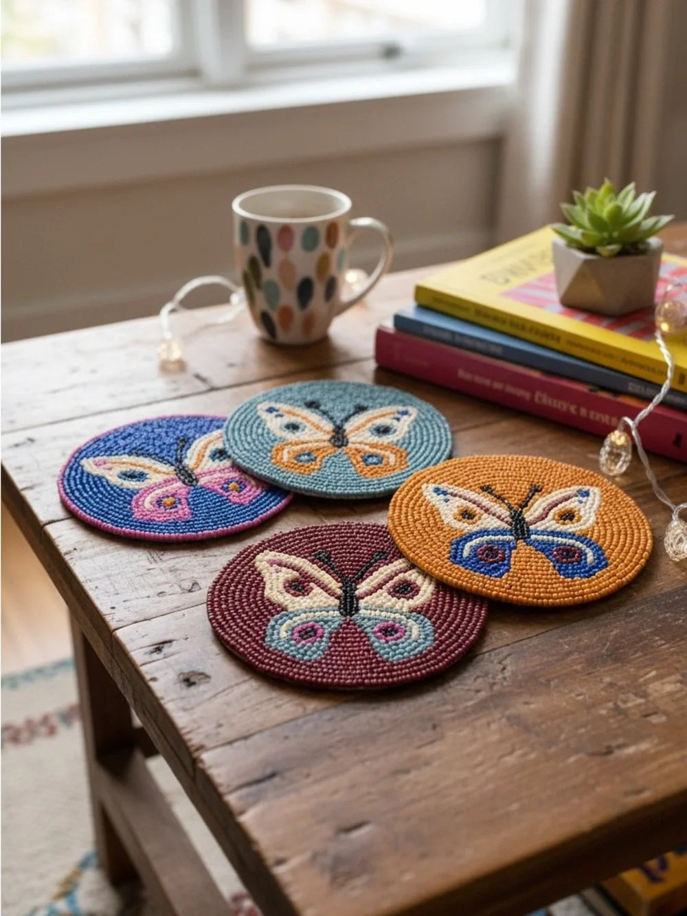 Butterfly Beaded Coaster Set of 4