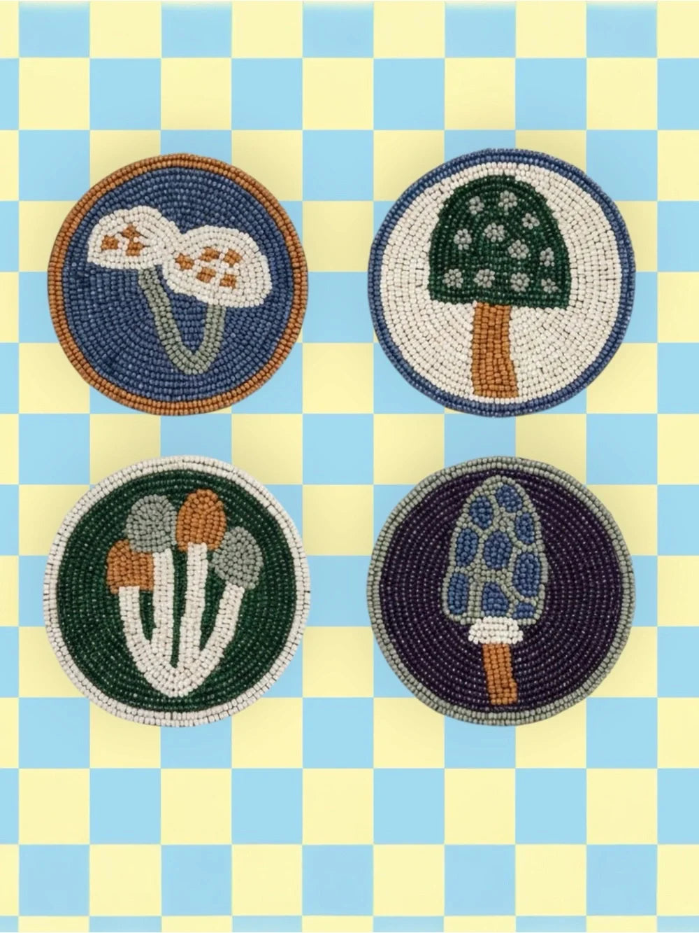 Beaded Mushroom Coasters Set of 4