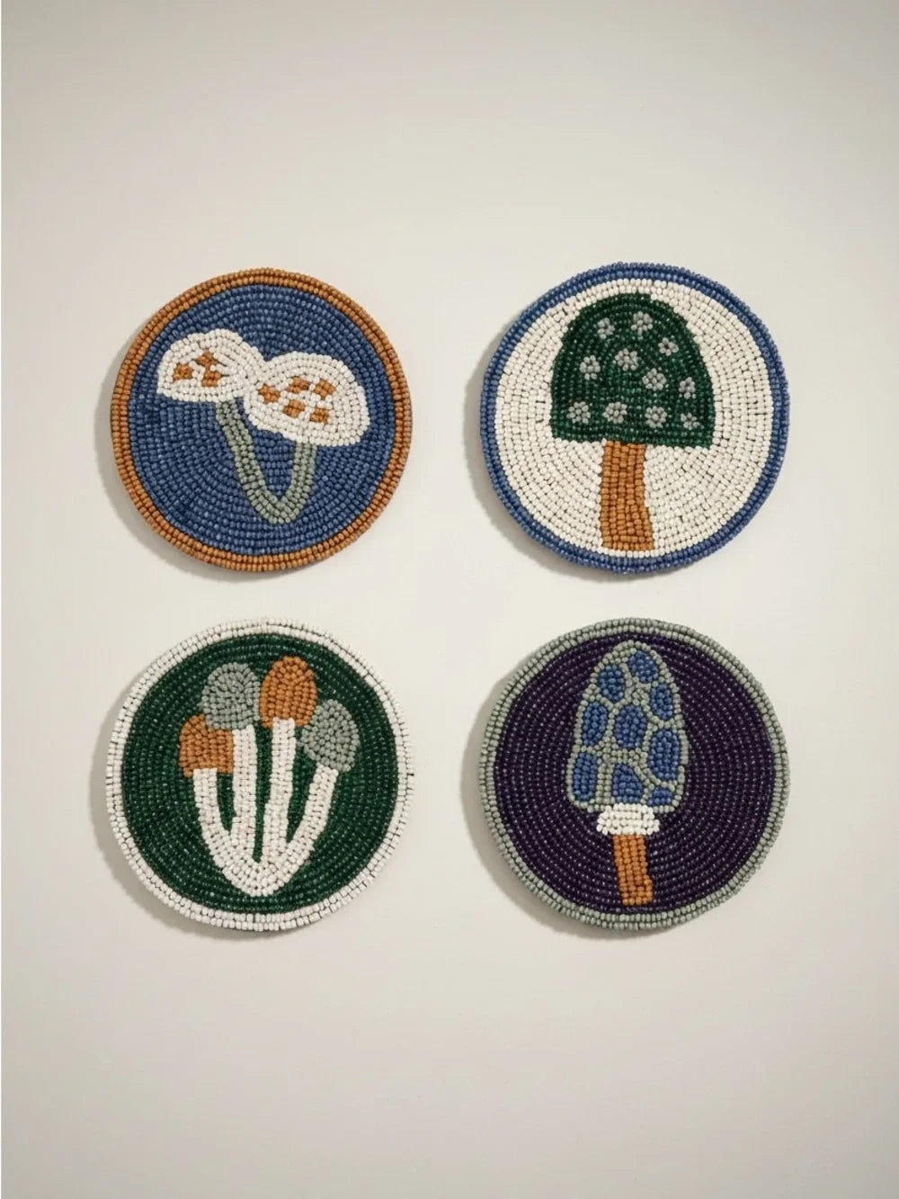 Beaded Mushroom Coasters Set of 4